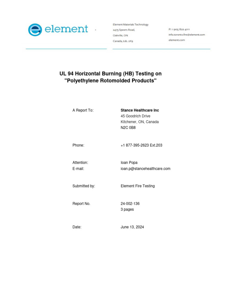 UL 94 HB Testing On Polyethylene Rotmolded Products | PDF | Mechanical ...