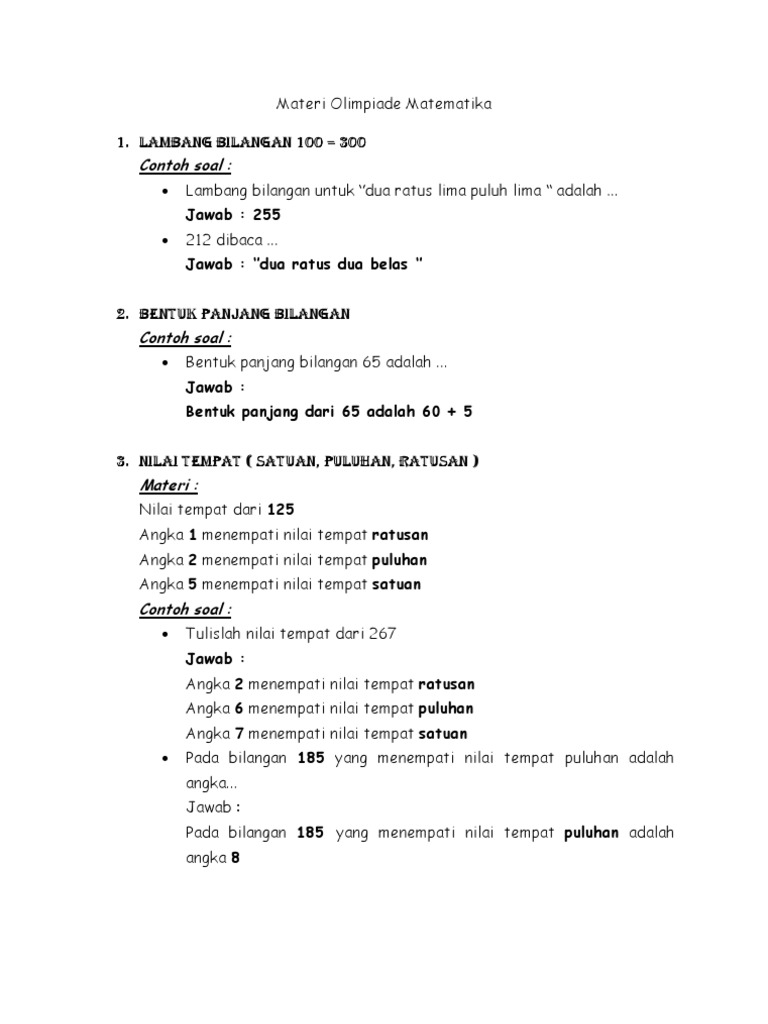 Materi Olimpiade Matematika Kelas 1