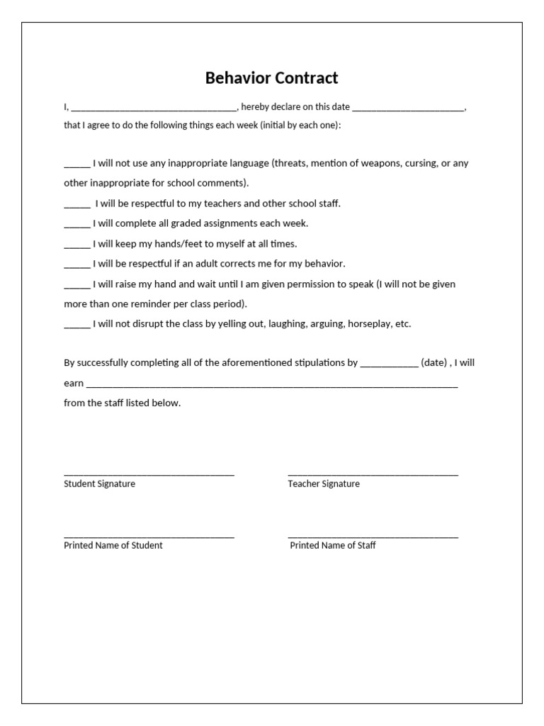 BehaviorContractTemplate 1 | PDF
