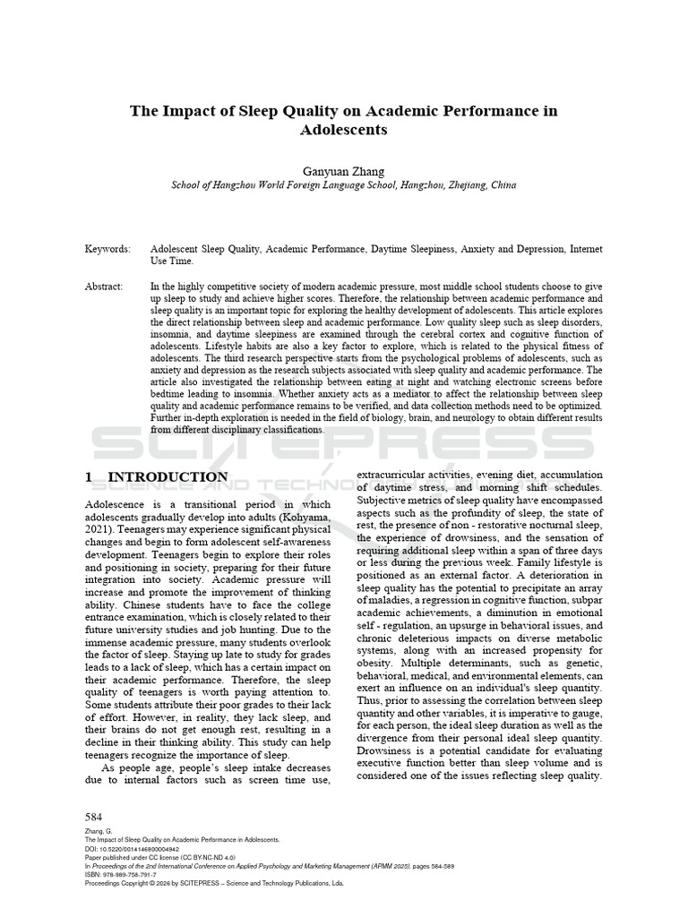 The Impact of Sleep Quality On Academic Performance in Adolescents ...