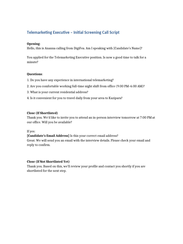 DigiFea Telemarketing Call Script | PDF