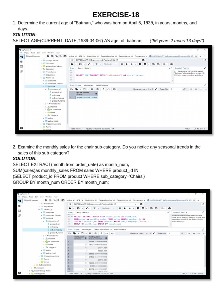 SQL Exercise 18 (Date-Time Functions) | PDF