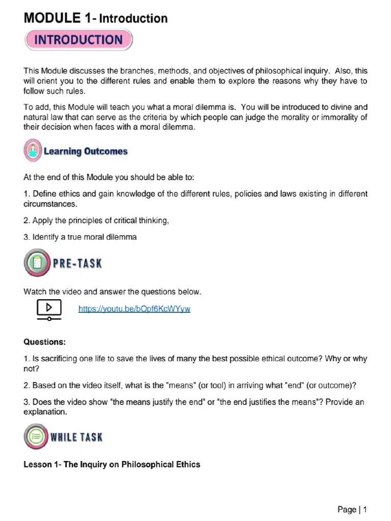 Ethics Module 1 | PDF