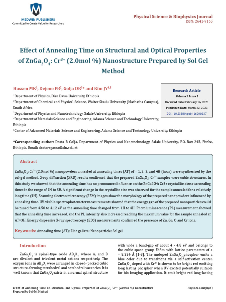 Effect of Annealing Time On Structural and Optical Properties of | PDF ...