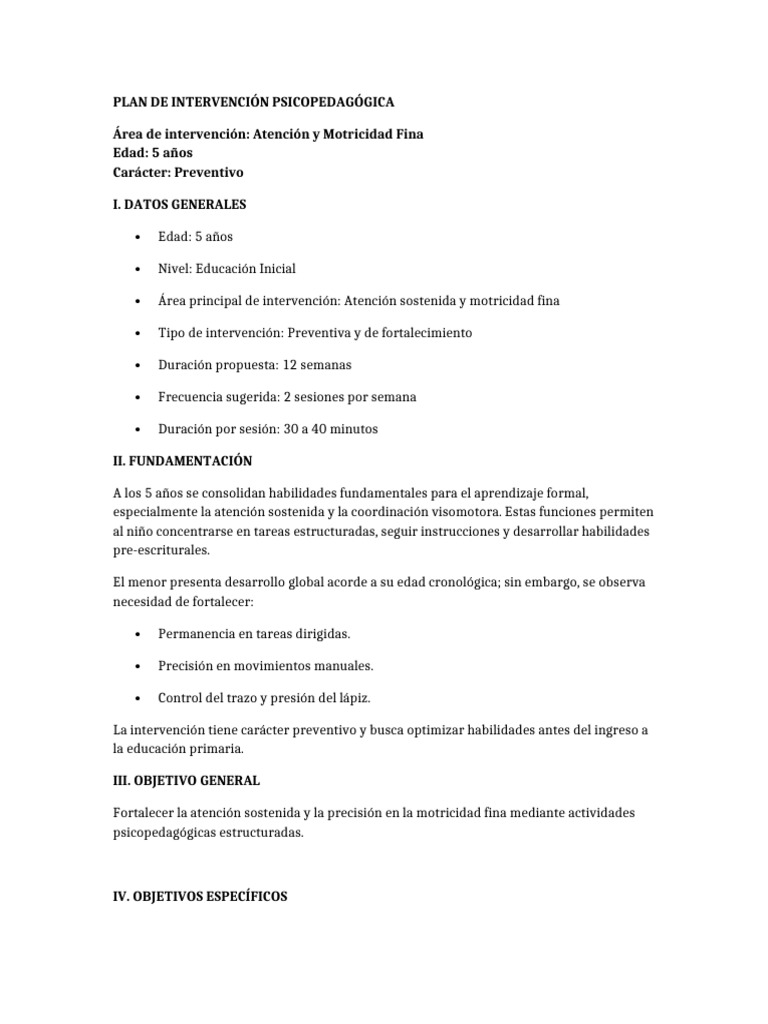 Plan Intervencion Psicopedagogica 18 Meses | PDF | Ciencia cognitiva ...