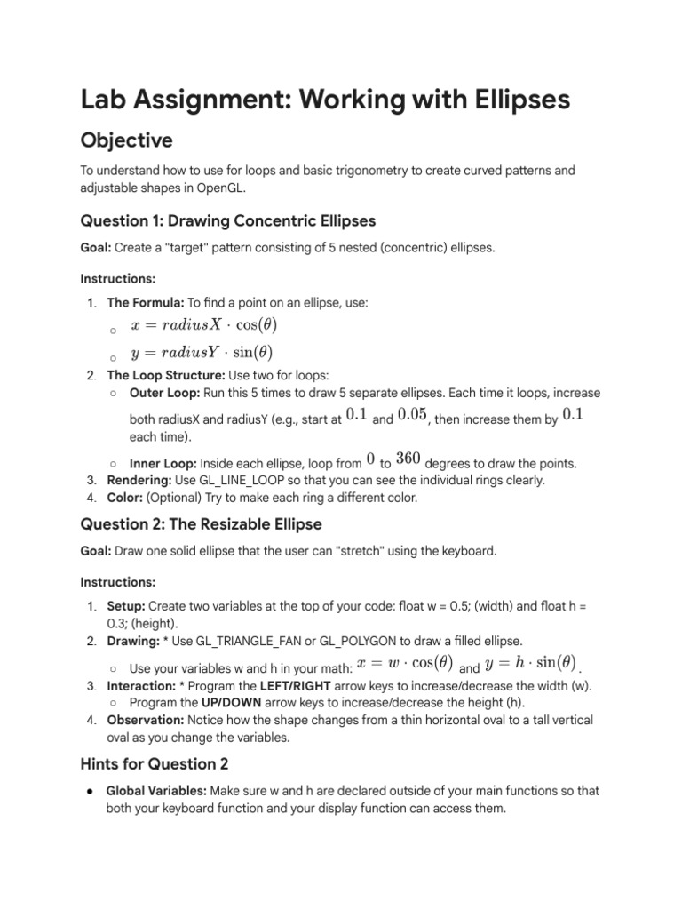 OpenGL Lab - Ellipse Patterns | PDF