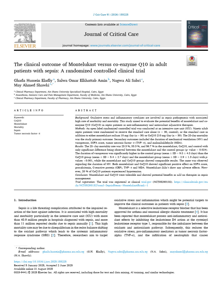1-s2.0-S0883944125002126-main | PDF | Sepsis | Intensive Care Medicine