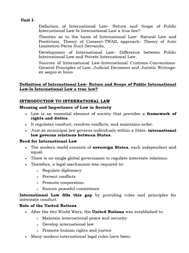 Unit I PIL | PDF | International Law | Natural Law