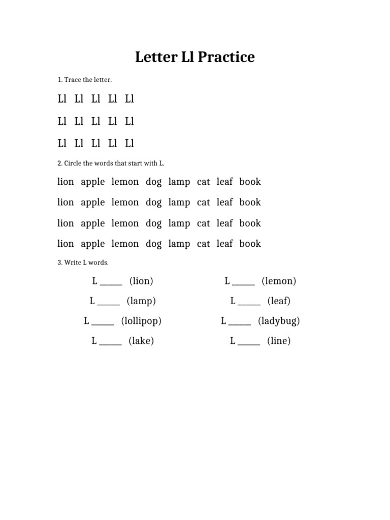 Letter Ll Worksheet | PDF