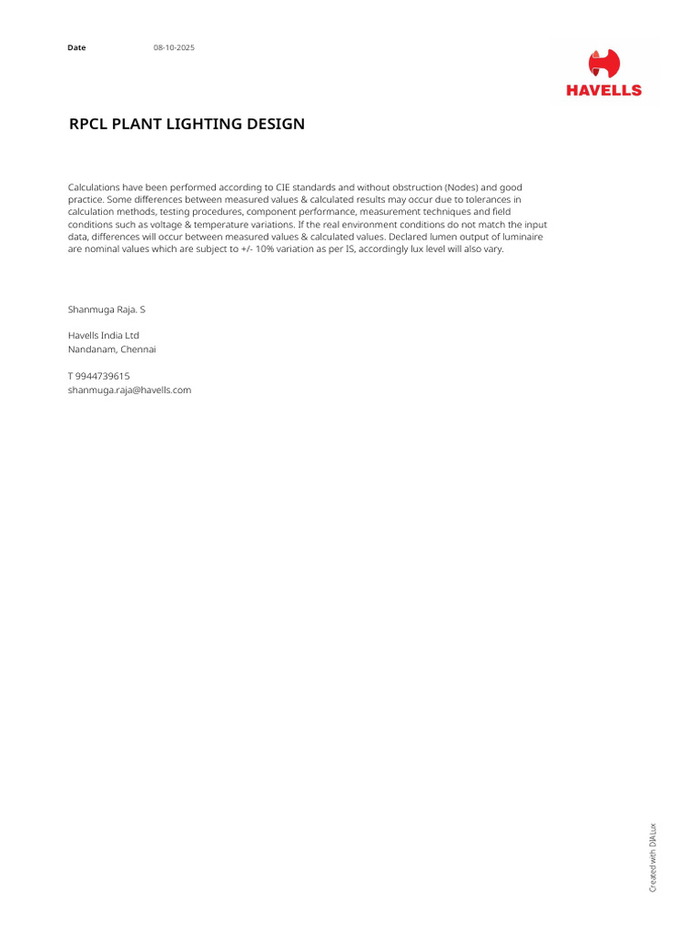 RPCL Plant Lighting Design - Report | PDF | Lighting | Electromagnetic ...