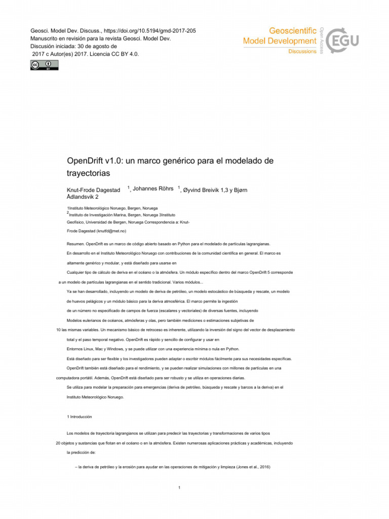 OpenDrift v10 A Generic Framework For Trajectory M | PDF | Simulación ...
