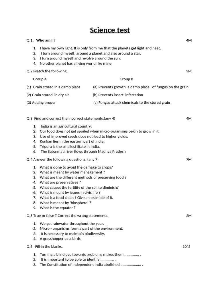 Science Test Amey | PDF | Moon