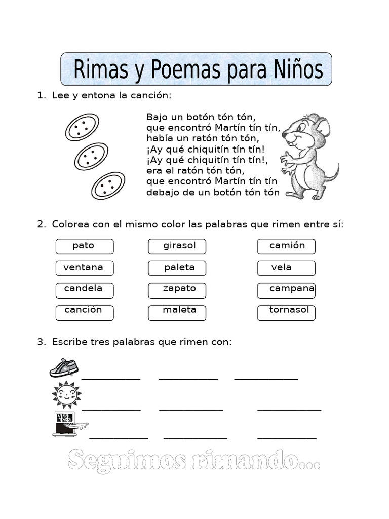 Ficha de Rimas y Poemas para Niños | PDF