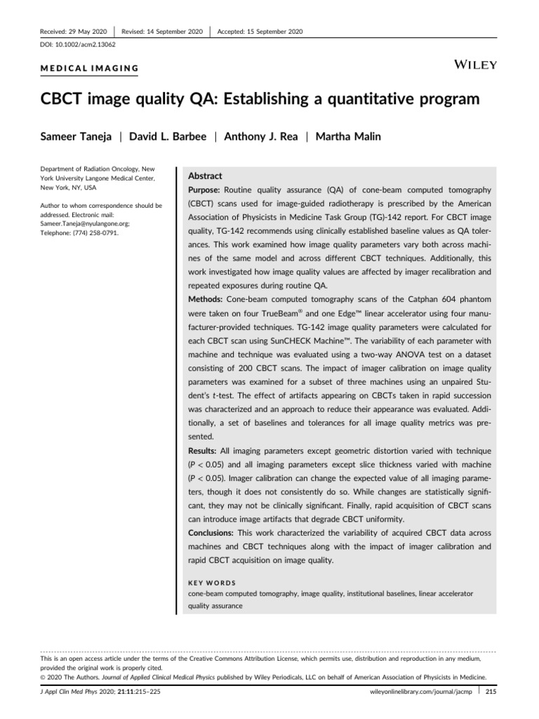 CBCT Image Quality QA Establishing A Quantitative | PDF | Ct Scan ...