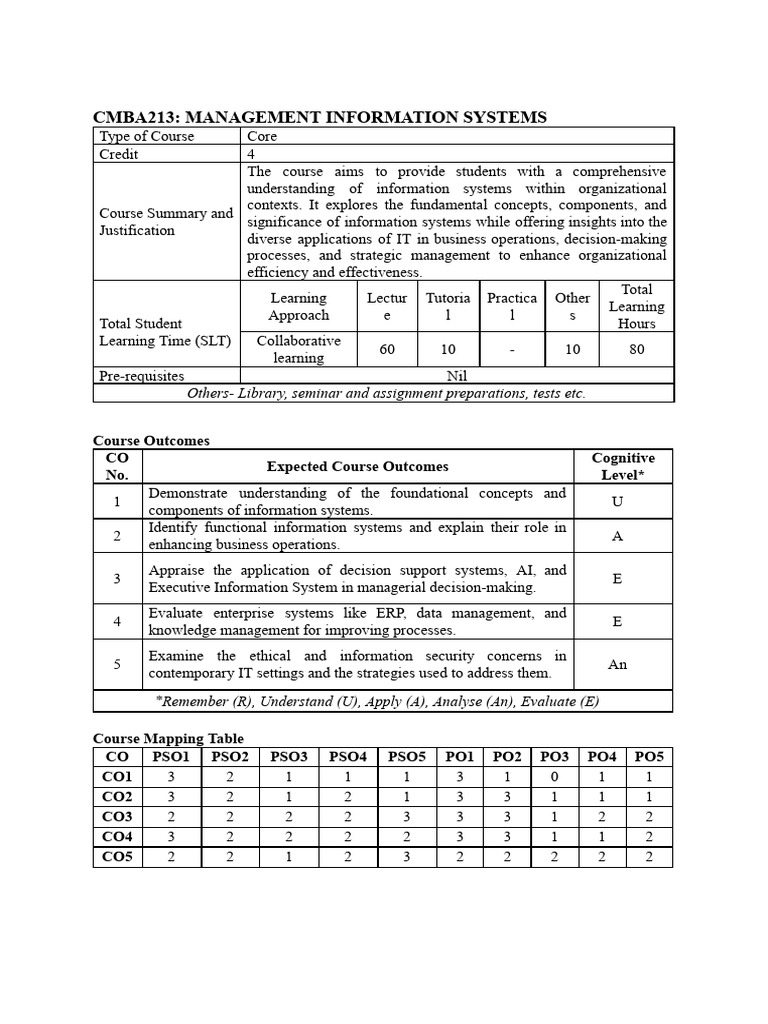 MIS OBE Syllabus.docx (1) | PDF | Enterprise Resource Planning ...