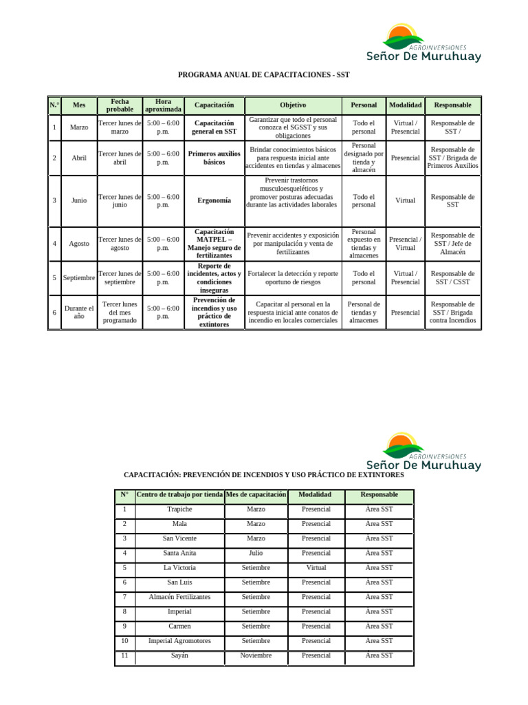 Programa Anual de Capacitaciones | PDF | La seguridad