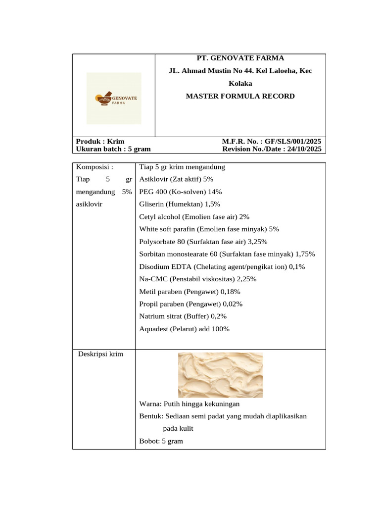 Master Formula Kelompok Krim | PDF