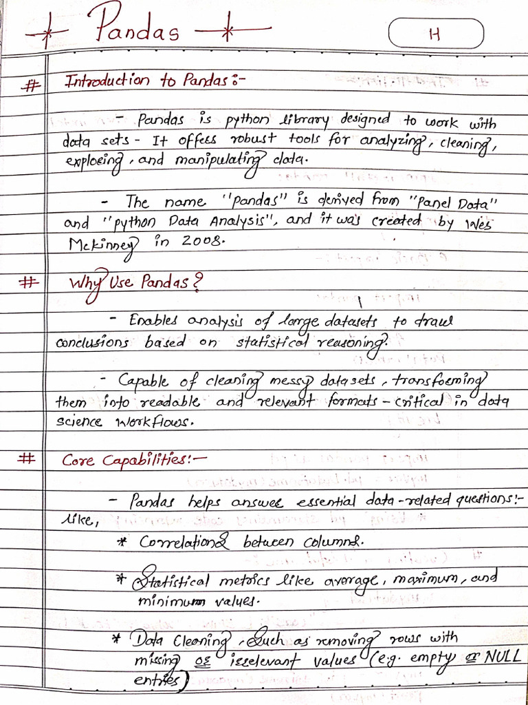 ? Pandas Handwritten Notes? | PDF
