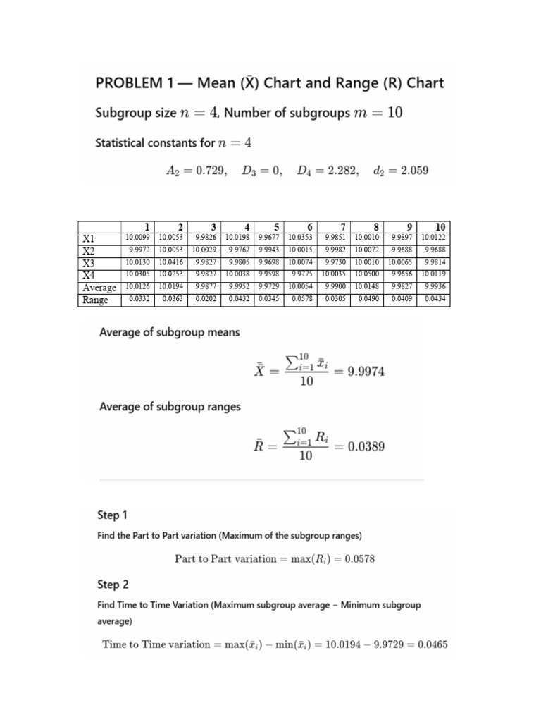 X Bar and R Chart Solved Example | PDF