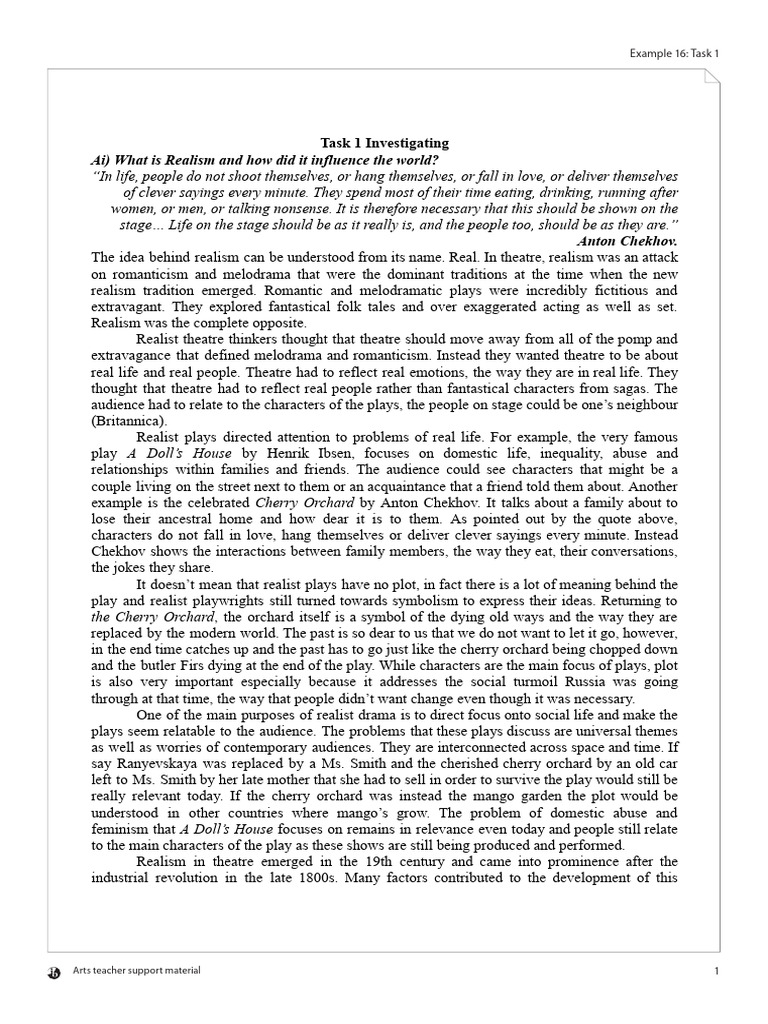 MYP Arts Example 16 Task 1 en | PDF