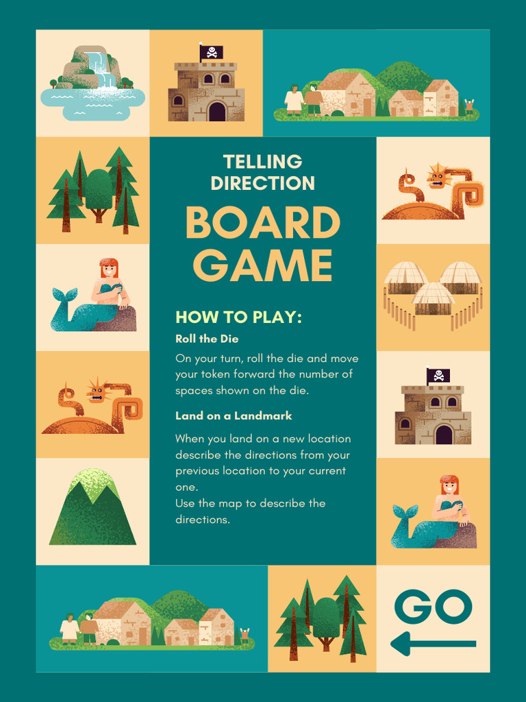 Direction Board Game Worksheet in Green and Yellow Illustrative Style ...