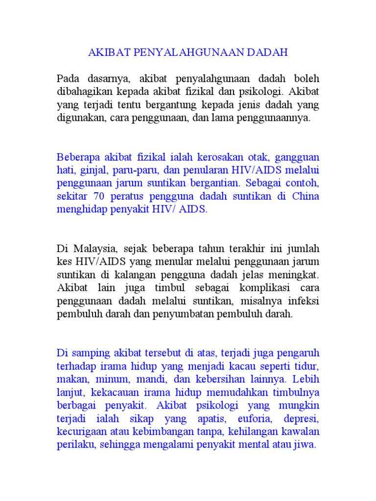 Akibat Penyalahgunaan Dadah Pdf