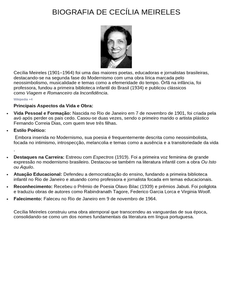 Biografia de Cecília Meireles | PDF