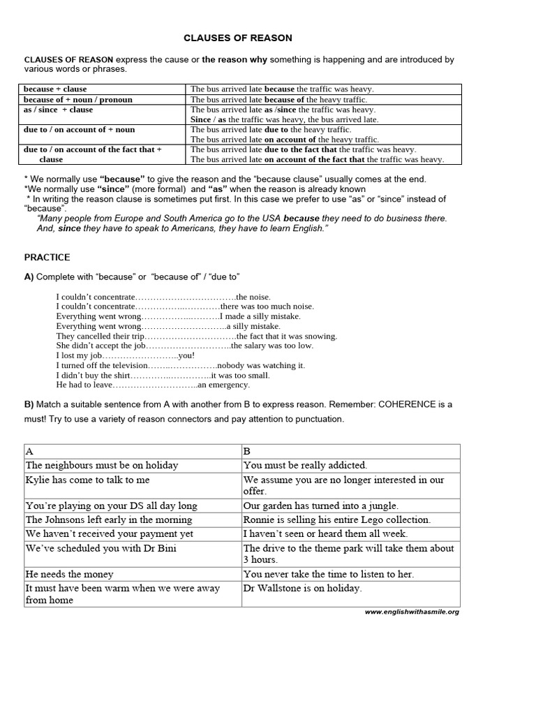 Clauses of Reason Result | PDF | Clause | English Language