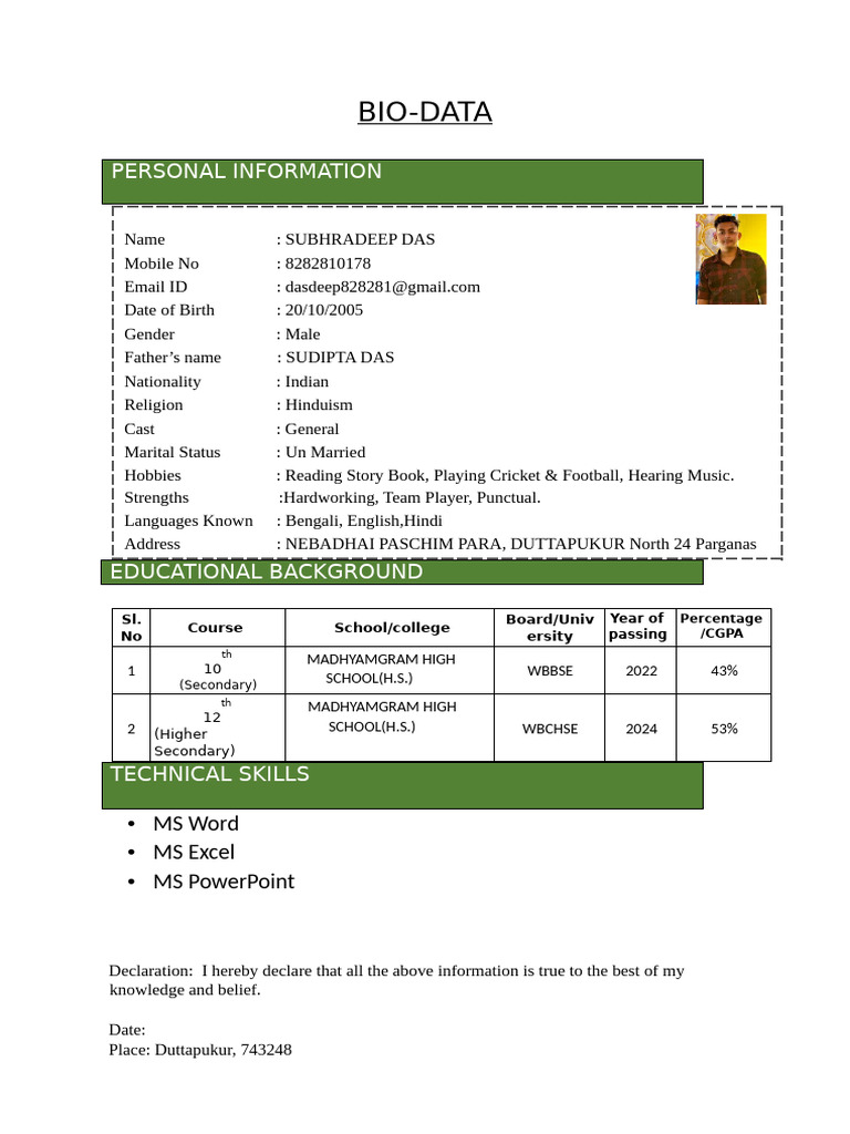 Bio Data | PDF