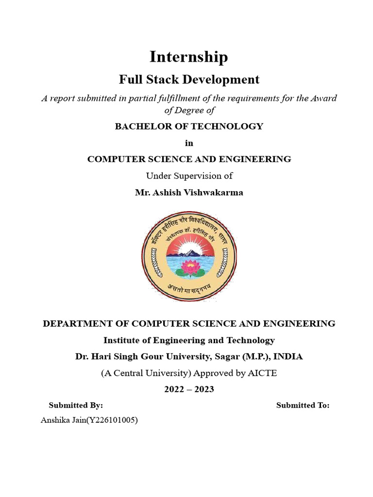 internship full stack development | PDF | Web Development | World Wide Web