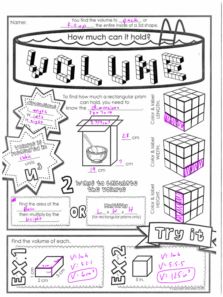Notes_Volume_Doodle Notes - Rectangular Prisms and Cylinders | PDF