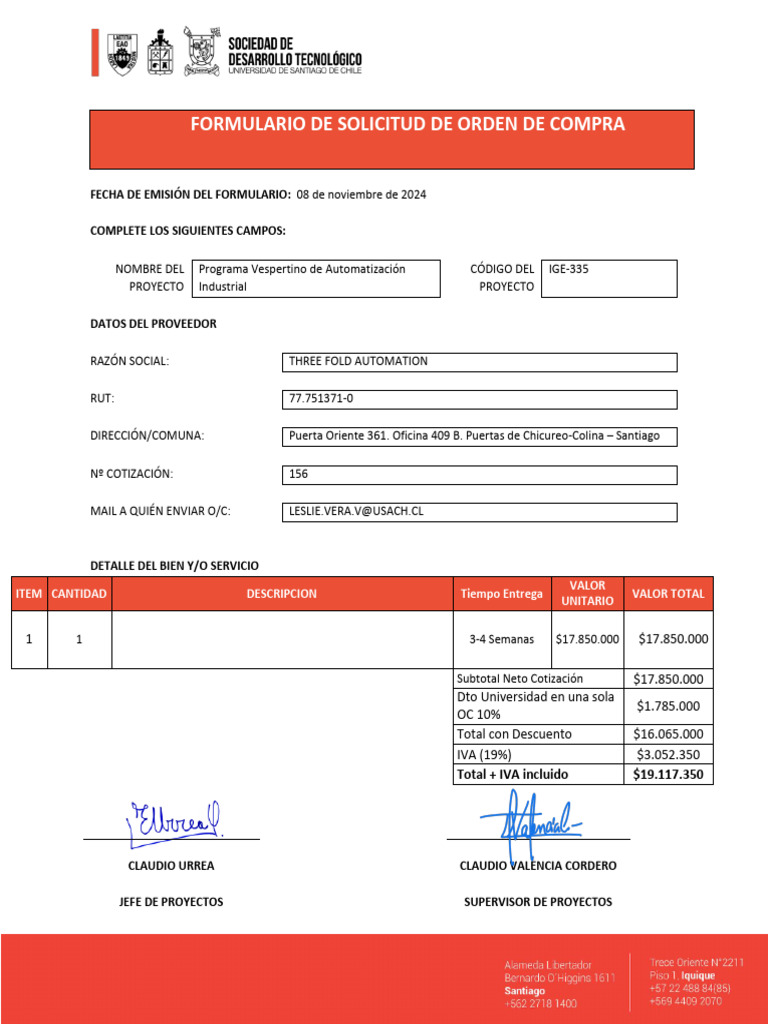 Formulario de Solicitud de Orden de Compra y Pago de Factura | PDF