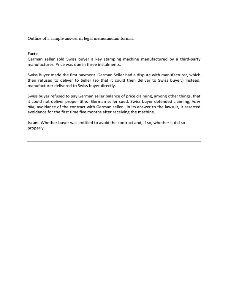 Outline of a Sample Answer in Legal Memorandum Format | PDF | Breach Of ...