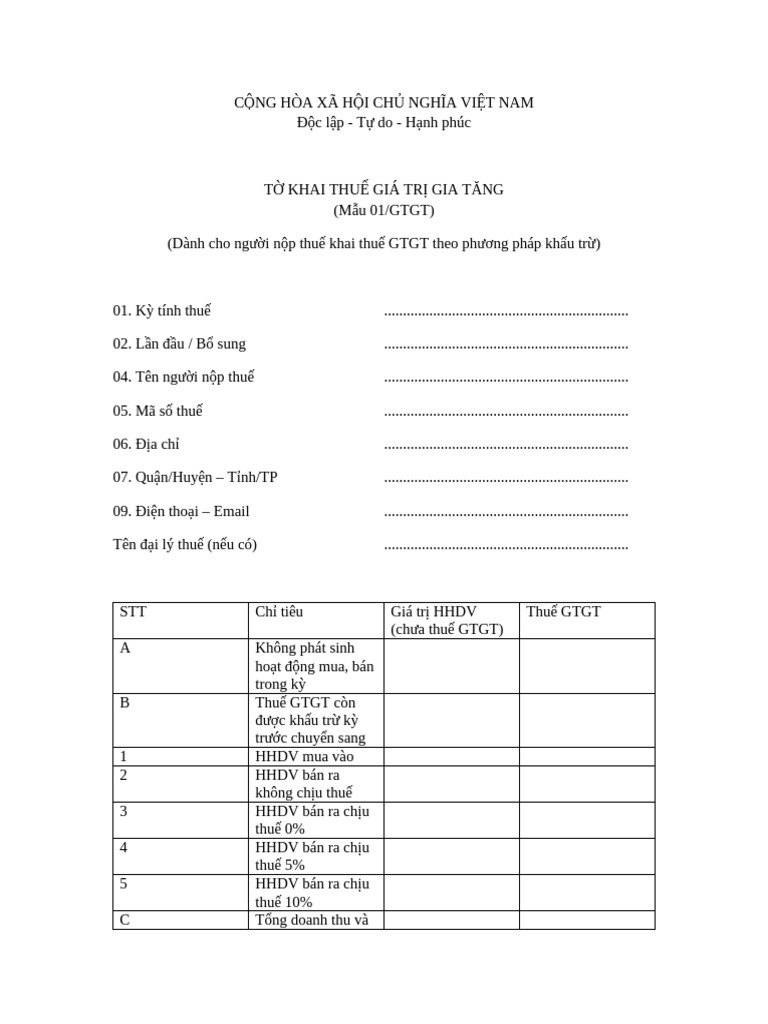 To Khai Thue GTGT Giong Mau | PDF