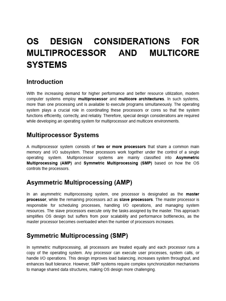 Os Design Considerations For Multiprocessor and Multicore Systems | PDF ...