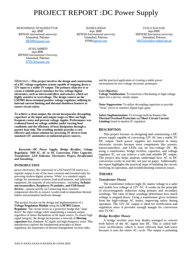 DC Power Supply Report | PDF | Rectifier | Power Supply