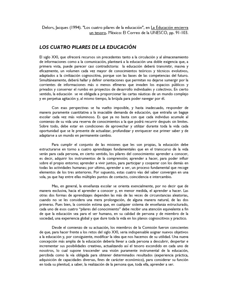 Los Cuatro Pilares de La Educacion | PDF