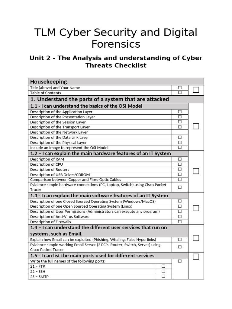 TLM Unit 2 Checklist | PDF | Osi Model | Firewall (Computing)