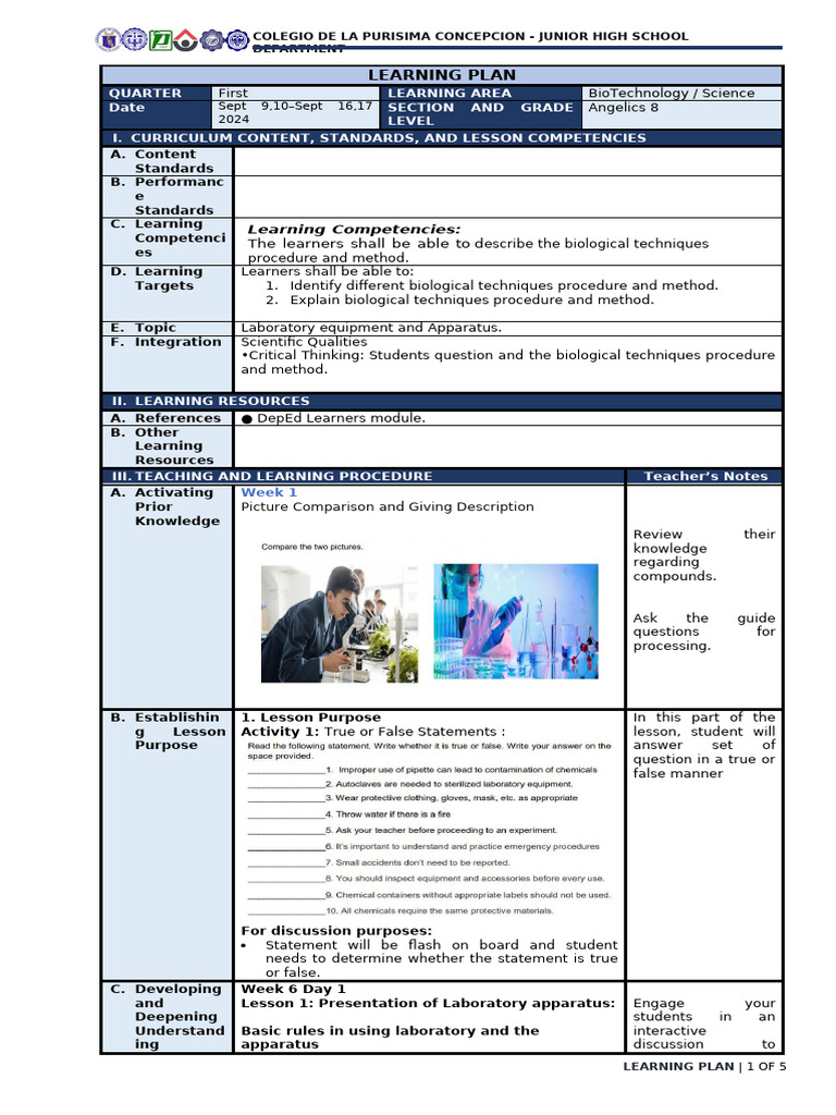 Learning Plan Quarter 1 Week 6-7 | PDF | Sterilization (Microbiology ...