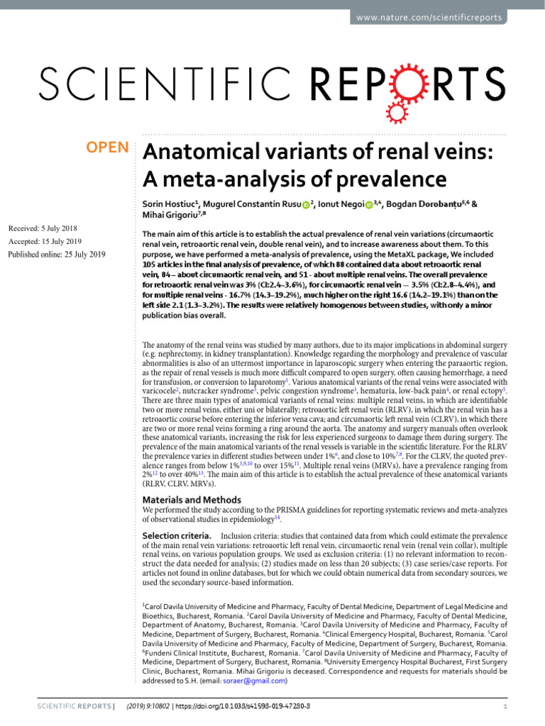 Anatomical Variants of Renal Veins a Meta-Anal | PDF | Meta Analysis ...