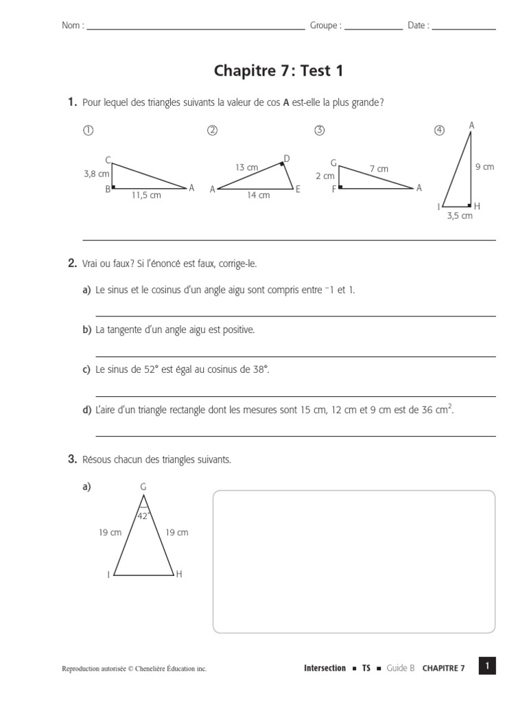 Inter4TS ch7 Test 1 | PDF | Fonction trigonométrique | Triangle