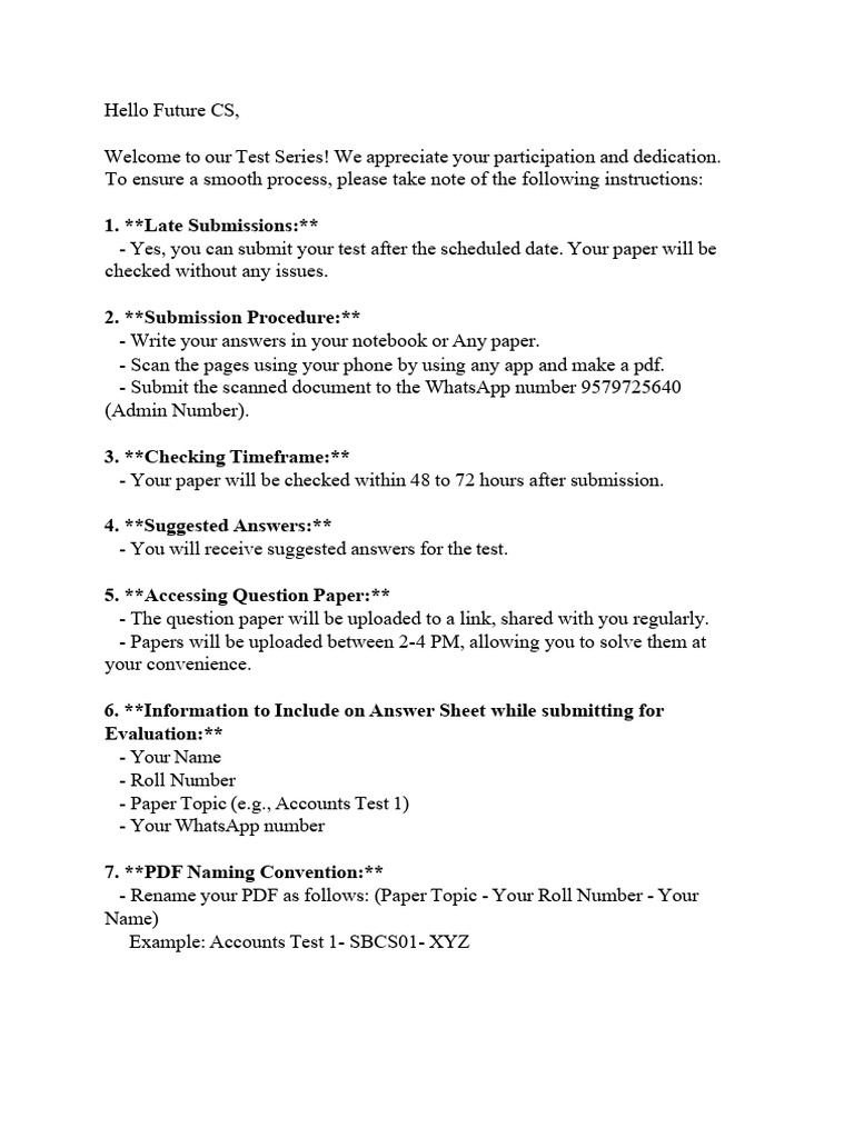 Test Series Instructions Cs | PDF