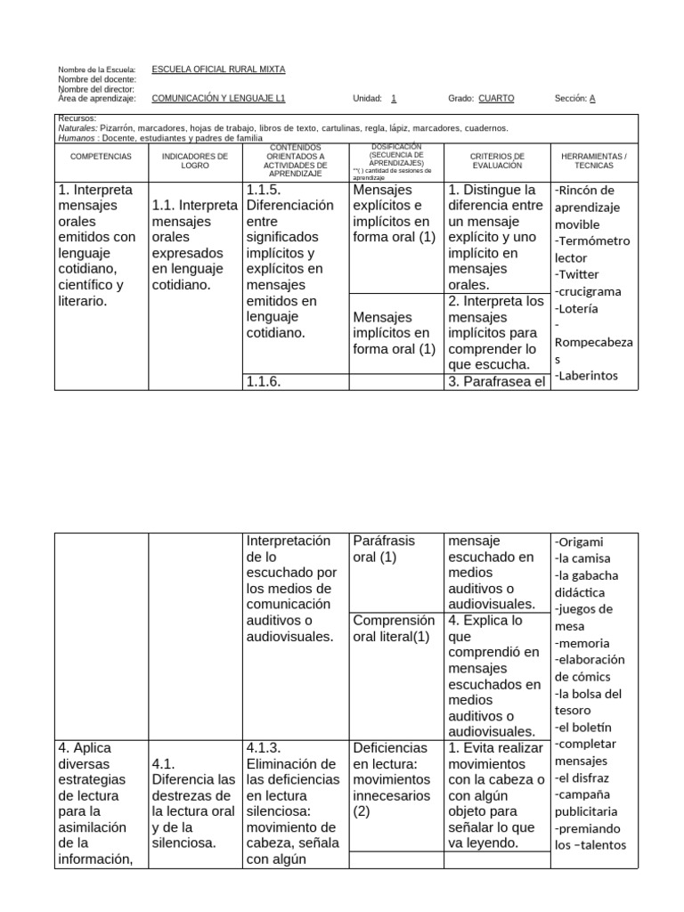 Plan Cuarto | PDF | Numero Gramatical | Verbo