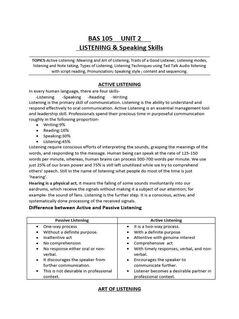 BAS 105 Listening | PDF | Stress (Linguistics) | Word