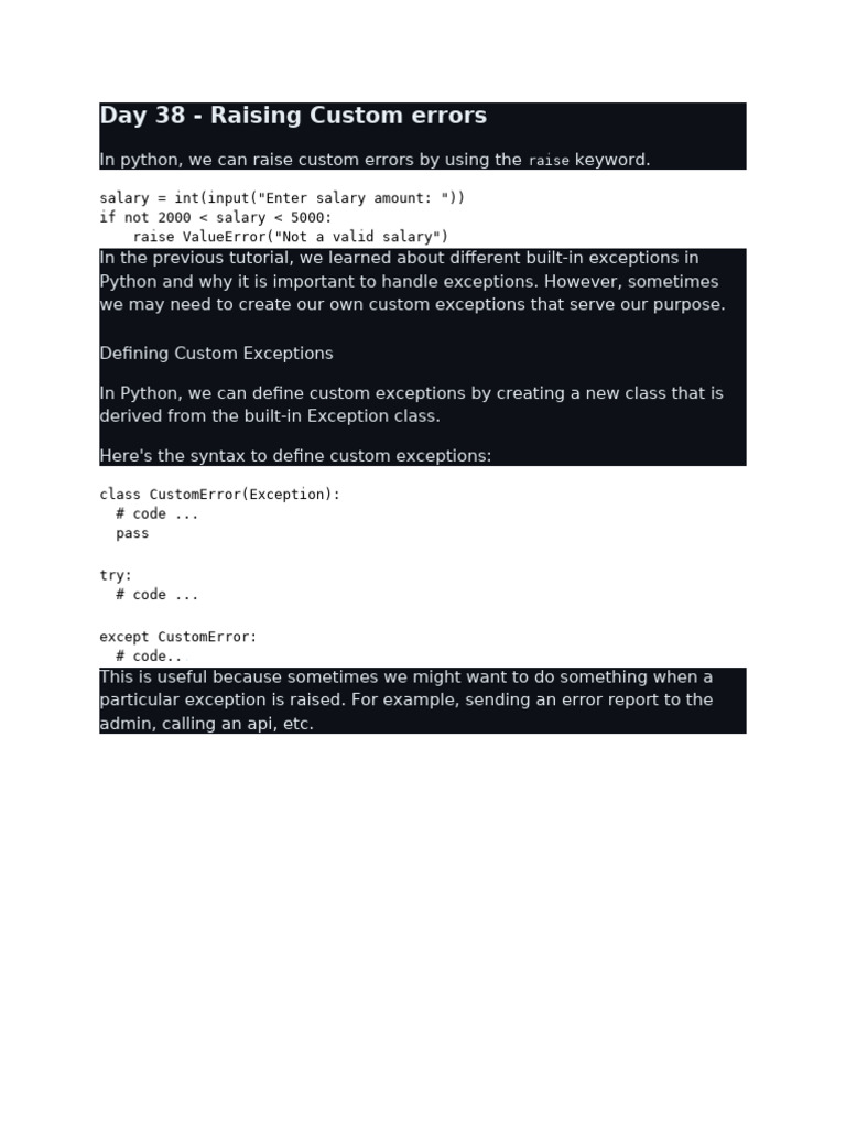 Day 38 - Raising Custom Errors | PDF