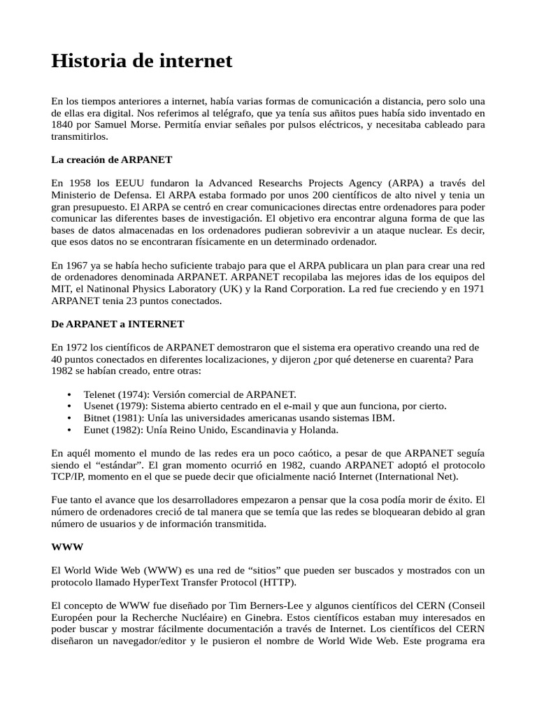 Historia de Internet | PDF | Red mundial | Internet y web