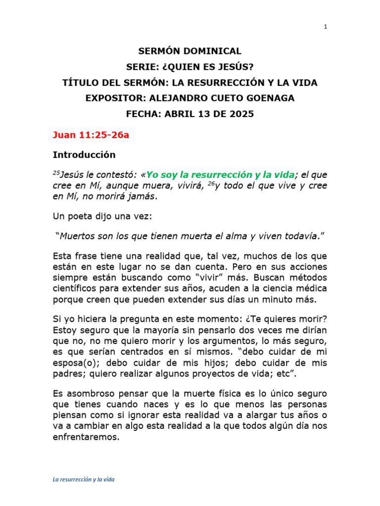 La Resurrección y La Vida | PDF | La resurrección de Jesús | Jesús