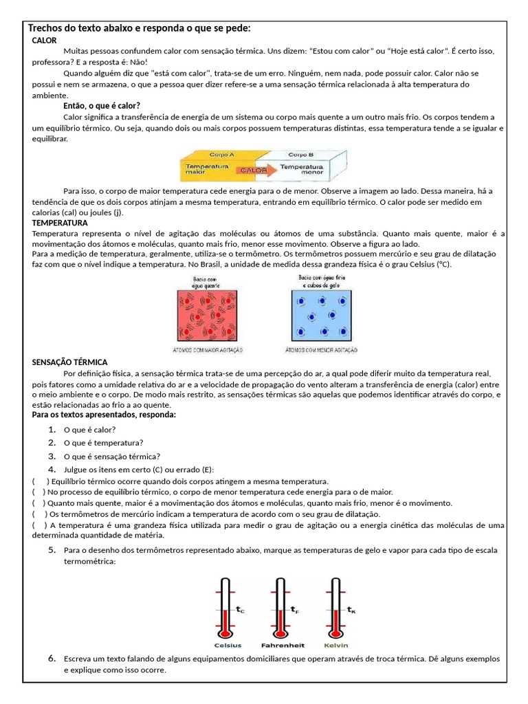 Atividade Fisica Termica | PDF | Temperatura | Calor