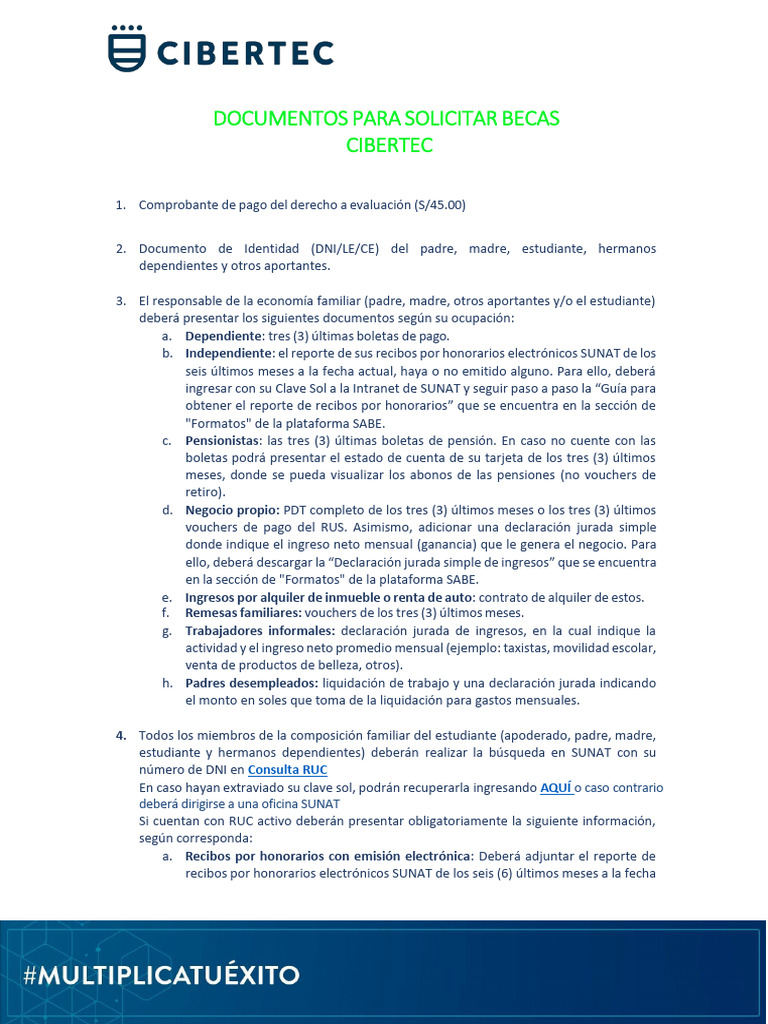 Documentos para Solicitar Becas Cibertec | PDF | Documento de identidad