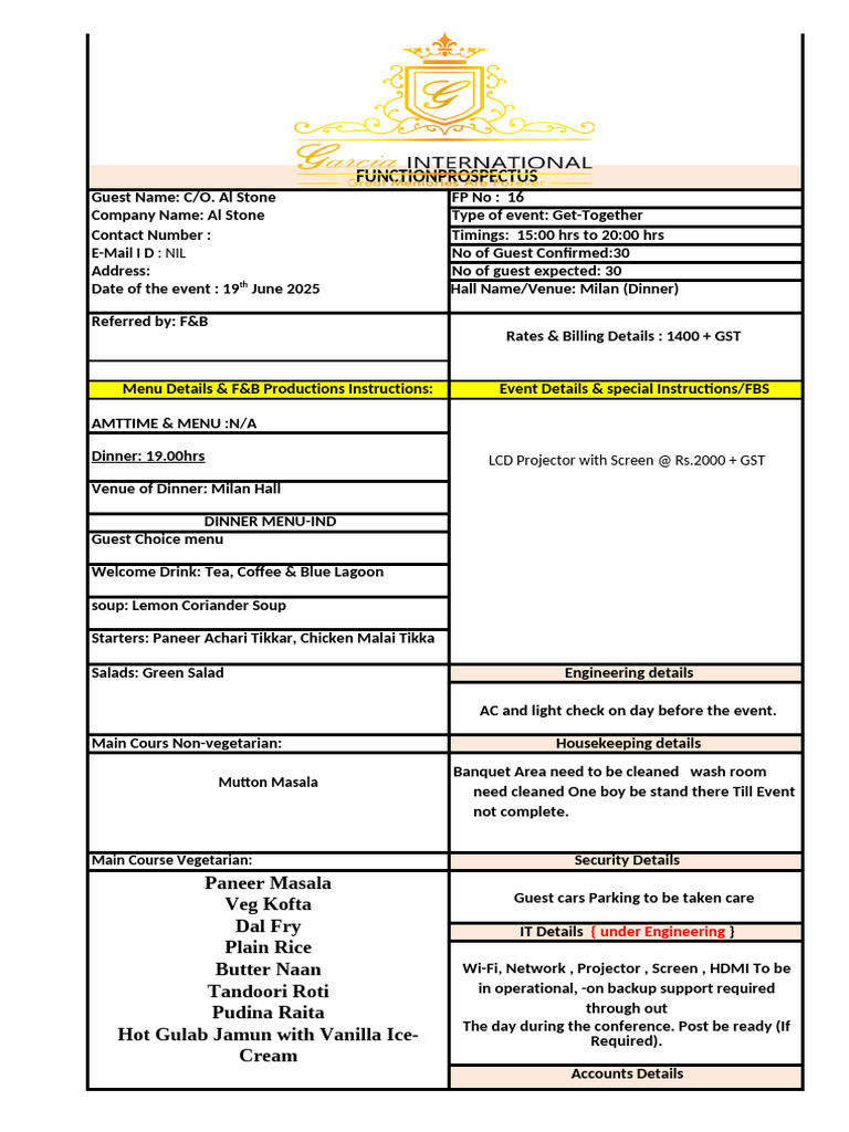Function Prospectus 06thJan 2024 | PDF | Western Cuisine | Food And ...